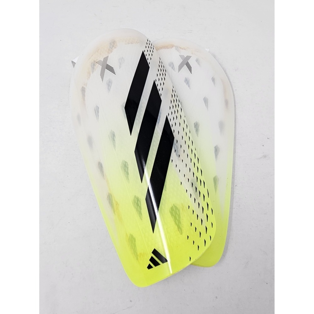 Adidas X League Soccer Shin Guards White/Black/Lemon Sz LG Men's NO SLEEVES